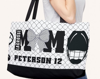 Personalized Lacrosse Mom Tote Bag with Custom Color Name and Number