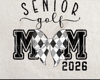 Mamá golfista senior 2026 PNG / Clipart de arco de golf de la clase de 2026 / Archivo de sublimación estilo coqueta / Diseño de mamá deportista graduada