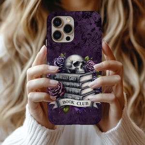 Gothic Bookish Phone Case, Dark Academia Skull Cover, Morally Grey Book Club Case for iPhone Samsung Pixel Readers & Fans