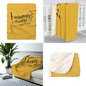 Hogwarts House Sherpa Fleece Blanket Harry Potter Gift Idea Fantasy Book Lover Wizard Home Decor I Solemnly Swear All the Time Canary (Hufflepuff)