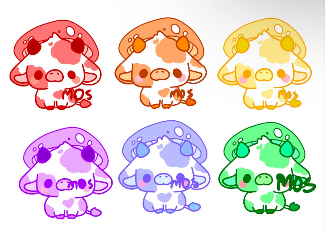 Cow Stickers 4 Types mushroom, Fruits, Milk, Emotions READ THE