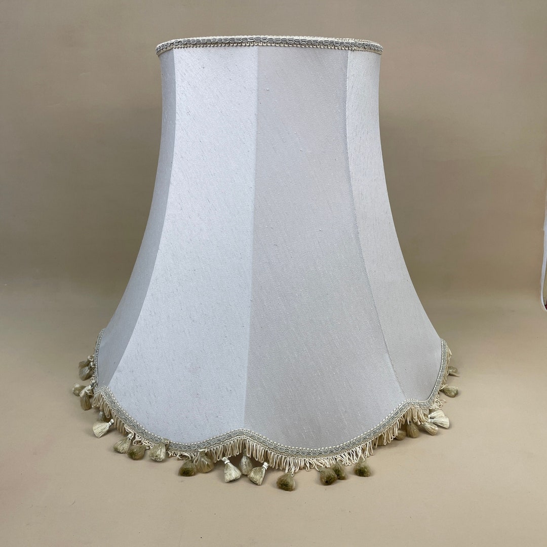 Large Vintage Lamp Shade Taupe Lampshade Tasseled Edge Tassel Trim ...