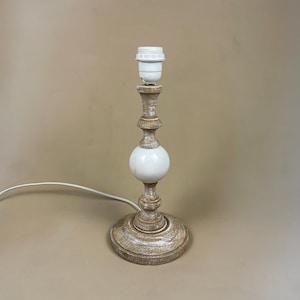 Modern Marble & Wood Lamp Light Bedside Table Desk White Vintage Style Round Base Ball Middle Onyx