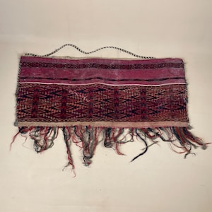 Antique Woven Rug Wall Hanging Carpet Mat Rectangle Fabric Upholstery Wool Vintage Pattern Woven Handmade Textile 69x29cm Thin Weave Kilim