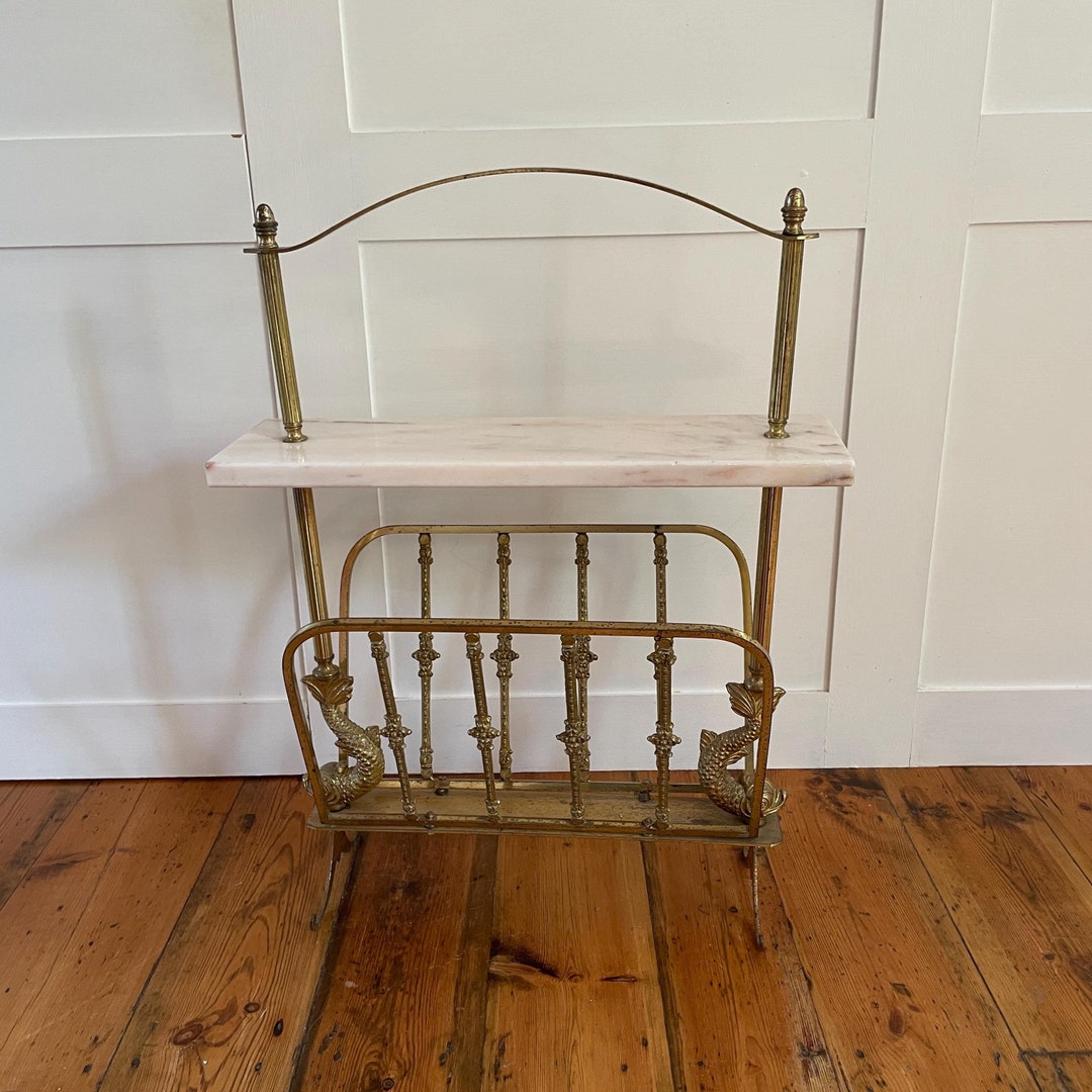Vintage Onyx Marble and Brass Magazine Rack Italian Hollywood Regency ...