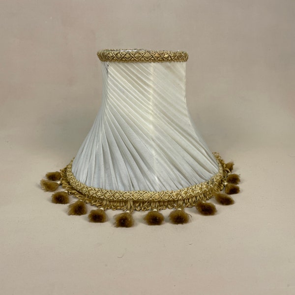 Antique Vintage Lamp Shade Gold Lampshade Tasseled Edge Tassel Trim Lightshade Light Empire Bedside Antique Pleated Downton Abbey Small