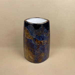 Atkinson Jones Lustreware Decorative Vase Vintage Retro Pointed Oval Plant Pot Petrol Metallic