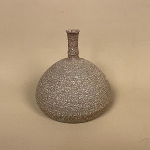 Studio Pottery Brown Vase Mid Century Handmade Stoneware Minimalist Thin Neck Modern Vintage Vessel Rustic Primitive