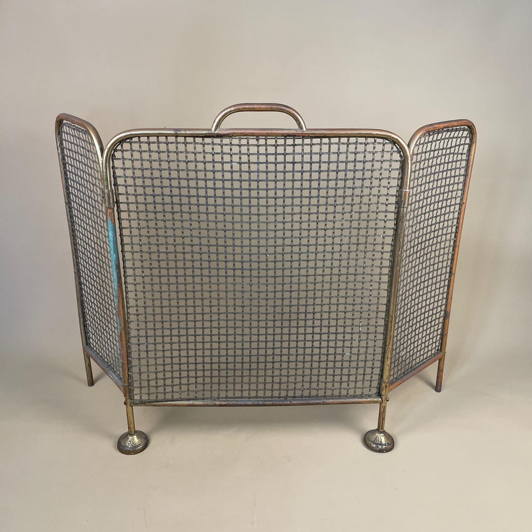 Antique Fireguard Fireplace Screen Gold Brass Metal Frame Vintage Fire ...