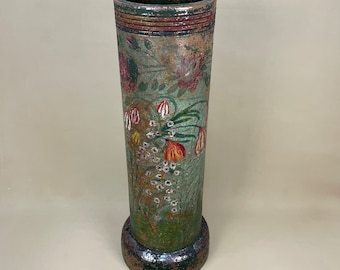 Large Hand Painted Chimney Planter Pot Garden Cylinder Pottery Antique Vintage Umbrella Stand Holder Large Heavy Outdoor Indoor Decorative