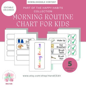 Kids Morning Routine Chart: Visual Checklist, Editable Canva Template (PDF Download)