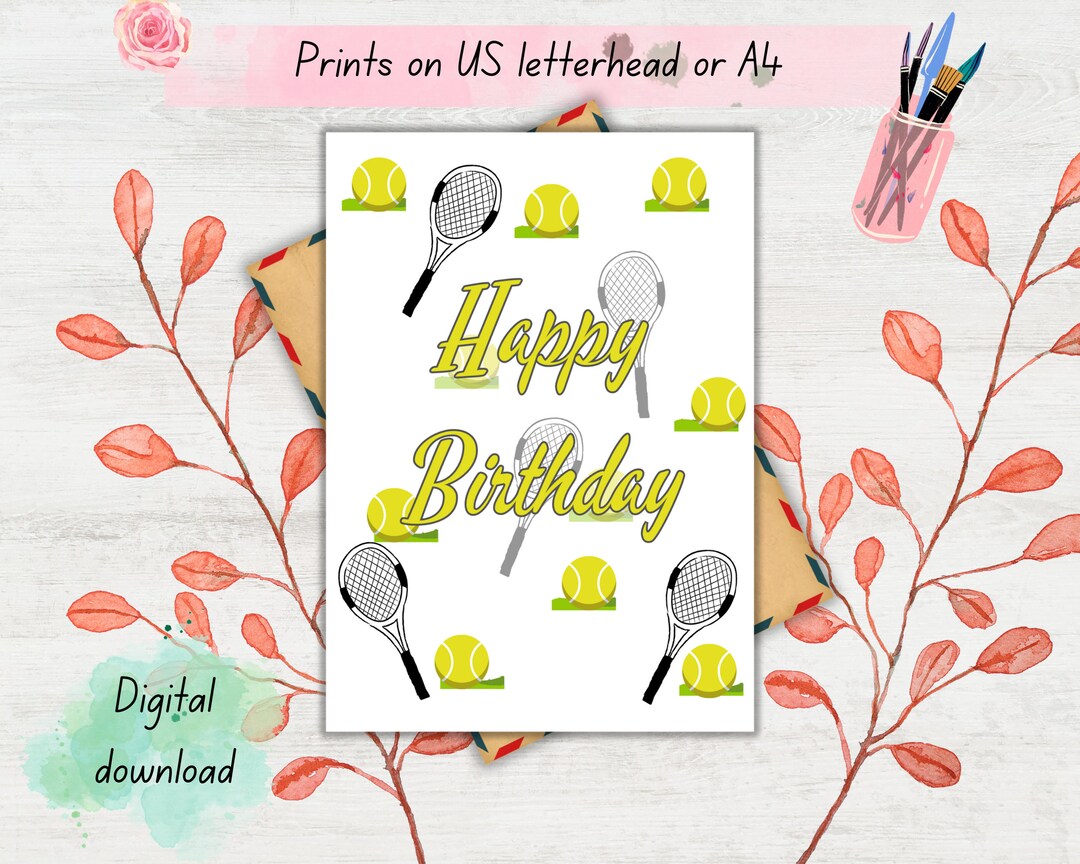 Happy Birthday Tennis Card Printable Sports Card Tennis Etsy