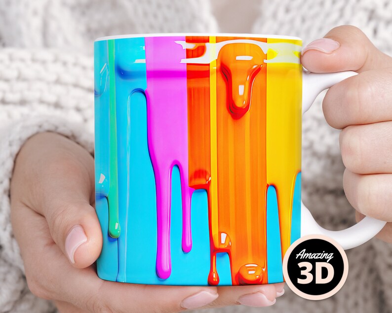 3D Neon Dripping Paint Mug Wrap PNG, 3D Mug Wrap, 11oz and 15oz Mug
