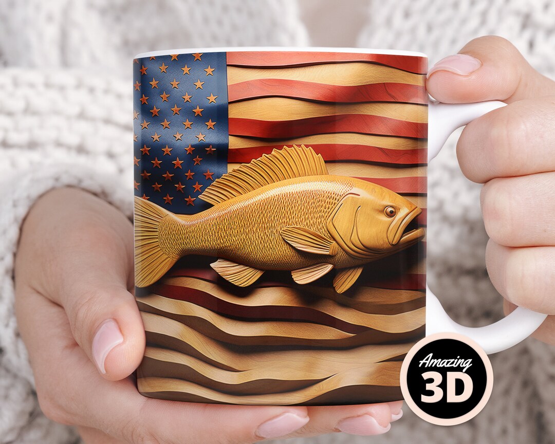 3D Wooden Fish Mug Design, Sublimation Designs, 3D Mug Wrap, 11 Oz and