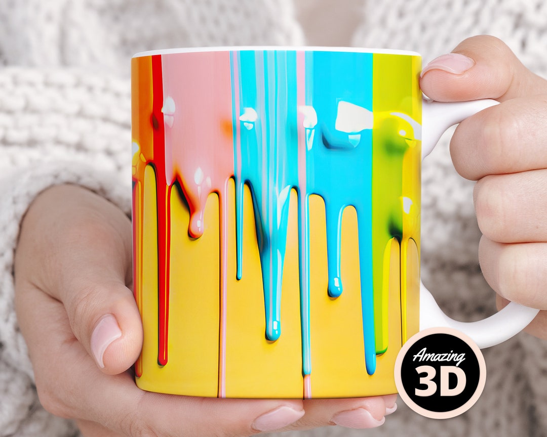 3D Colorful Dripping Paint Mug Design, Sublimation Design, 3D Mug Wrap