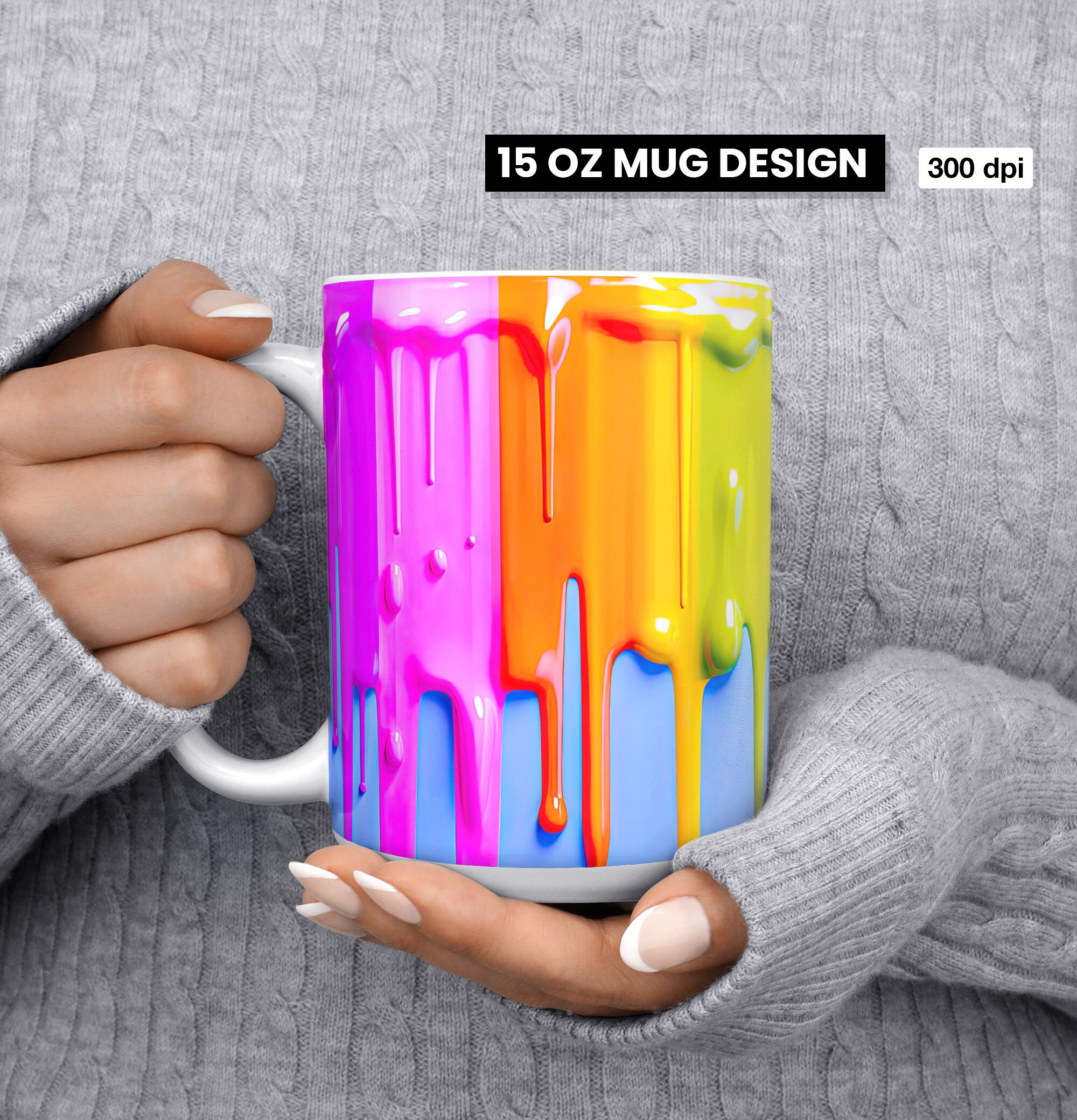 3D Colorful Dripping Paint Mug Wrap PNG, 3D Mug Wrap, 11oz and 15oz Mug