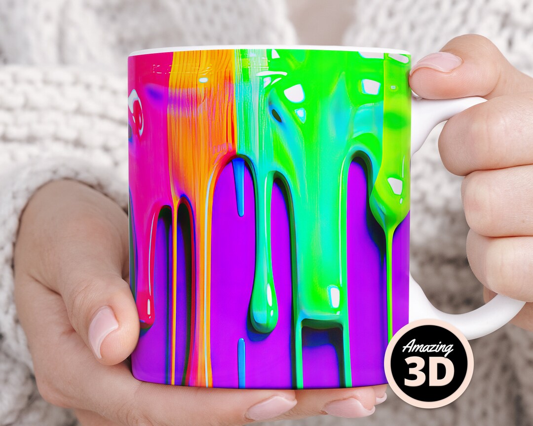 3D Colorful Paint Dripping Mug Wrap PNG, 3D Mug Wrap, 11oz and 15oz Mug