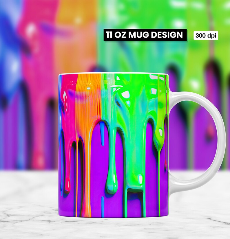 3D Colorful Paint Dripping Mug Wrap PNG, 3D Mug Wrap, 11oz and 15oz Mug