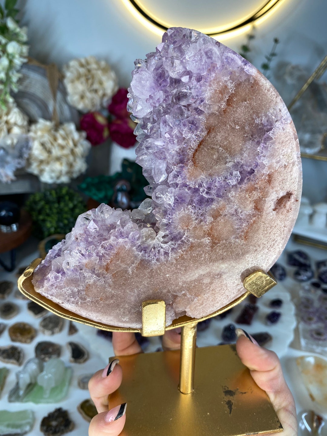 Pink Amethyst Moon W Custom Stand - Etsy