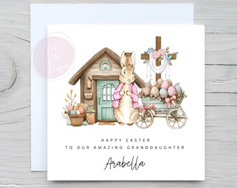 Personalised Grandchildren Bunny Rabbit Easter Card, Customised, Easter 2024, Daughter, Grandaughter, Niece, Kids, Any Relative, Custom Card