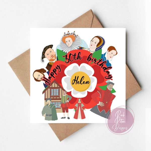 Personalised tudor greeting birthday card,Any age, Any occasionGift for history fan, history, Card for him / her, Tudor rose, Notable people