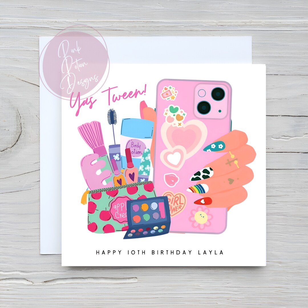Personalised Tween Birthday Card Yas Tween Girls Phone Etsy