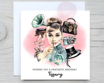 Personalised Audrey Hepburn Inspired Personalised Birthday Card, Special Birthday, Birthday Card, Any Age, 18th, 21st, 40th, 30th, 50th