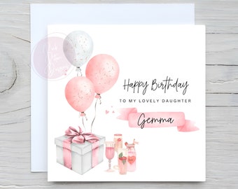 Personalised Cocktails And Balloons Birthday Card, For her, Happy Birthday, Daughter, Friend, Sister, Niece, For her, Customised Card