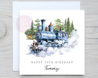 Personalised Any Occasion card Steam Train Locomotive Steam engine Dad Son Husband Grandad Grandson Any Name Age Relation