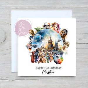 Space Wars, carte d'anniversaire personnalisée, pour fils, fille, papa, oncle, ami, graphismes colorés, carte magique image 3