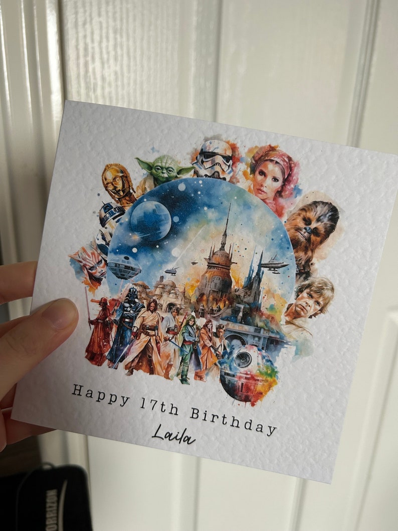 Space Wars, carte d'anniversaire personnalisée, pour fils, fille, papa, oncle, ami, graphismes colorés, carte magique image 4