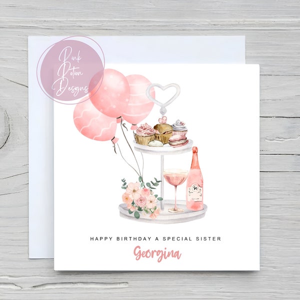 Afternoon Tea Birthday Card, Personalised, Happy Birthday, Afternoon tea Lover, Let’s Go To Afternoon Tea, Friend, Sister, Niece, For her