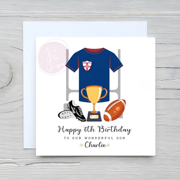 Carte d'anniversaire personnalisée rugby, petit-fils, neveu, fils, frère, ami, fan de rugby, garçons 10, 9, 8, 7, 6, 5,