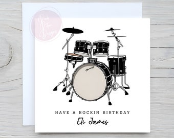 Personalised Rock Band, Drummer, Rock Music Fan, Drums, Inspired Any Occasion card, Greetings Card, Any Friend, Any Relative, Son, Daughter