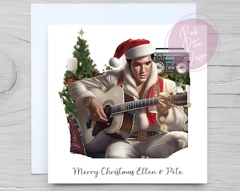 Elvis Inspired Personalised Christmas Card, It’s Festive, Unisex, Blue Christmas, Elvis Playing Songs At Christmas, Unisex Card For Her, Him