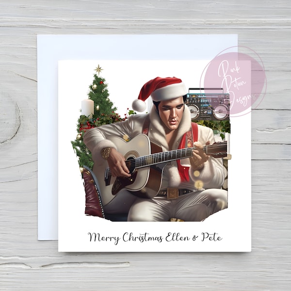 Elvis Inspired Personalised Christmas Card, It’s Festive, Unisex, Blue Christmas, Elvis Playing Songs At Christmas, Unisex Card For Her, Him