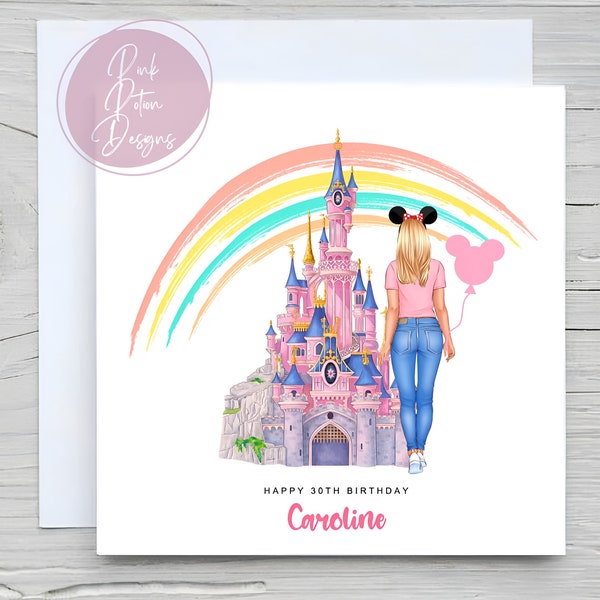 Girls Magical Castle Birthday, Personalised Best Friend, sister, niece, daughter, 8th, 15th, 16th, 18th any age card, special birthday