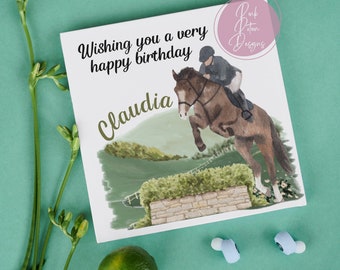 Personalised Horse Rider Racer Birthday Card | Watercolour | Horse lovers | Horse greetings card | equestrian | the races | Show jumping