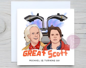 Personalised 1980s Time Machine Tv Movie, Birthday Card, Great Scott! Special Birthday, Any Relation, Any Occasion