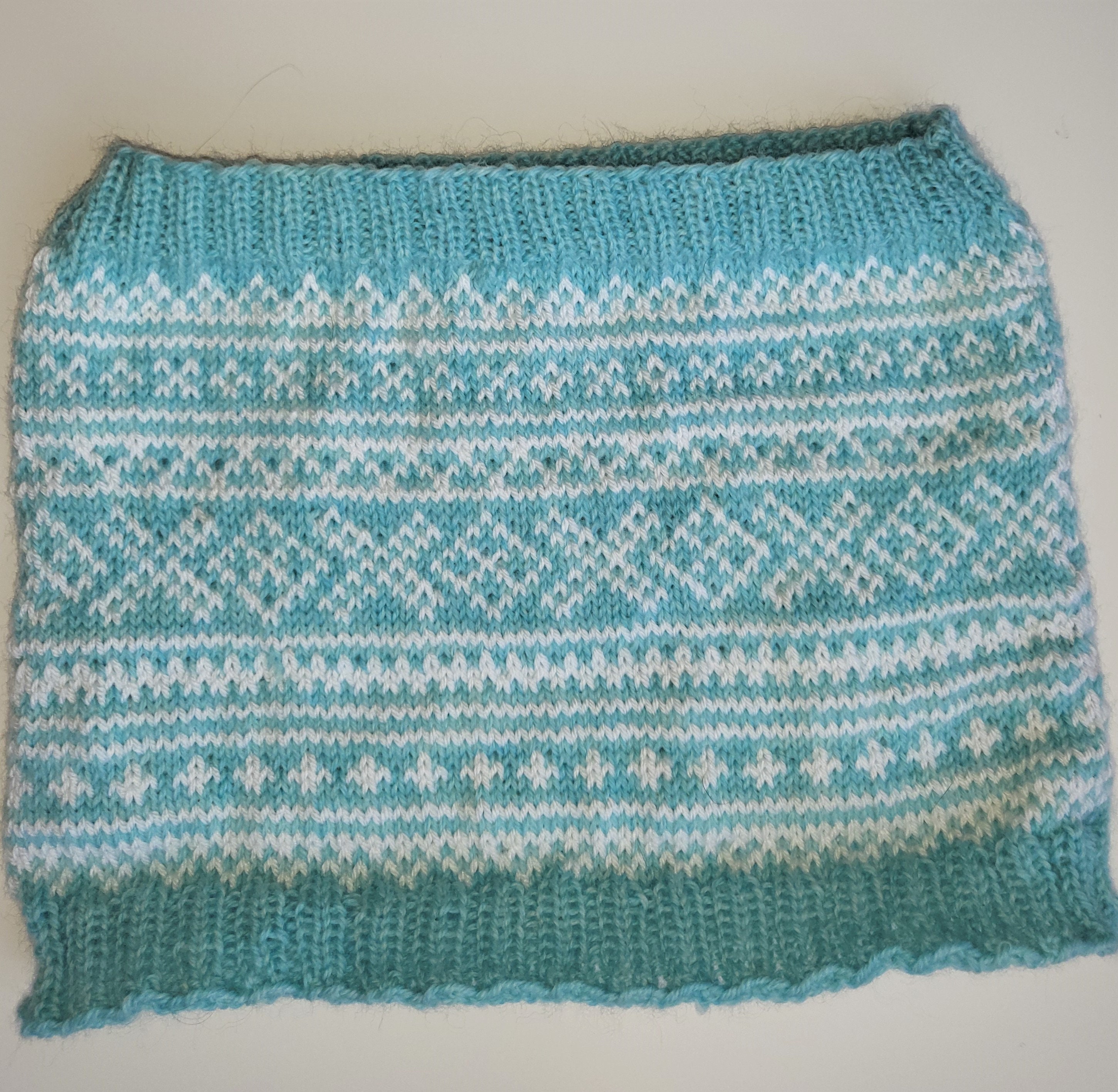 Teal and White Handknit Nordic Cowl - Etsy display picture 1