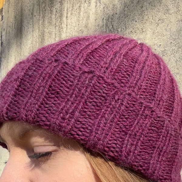 Purple Handknit Ribbed Beanie