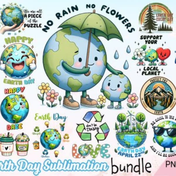 Earth Day Bundle PNG, Earth Day, Groovy Retro, Funny Earth PNG, Save the Ocean, Retro Characters Png, Support Planet, Digital Download Files