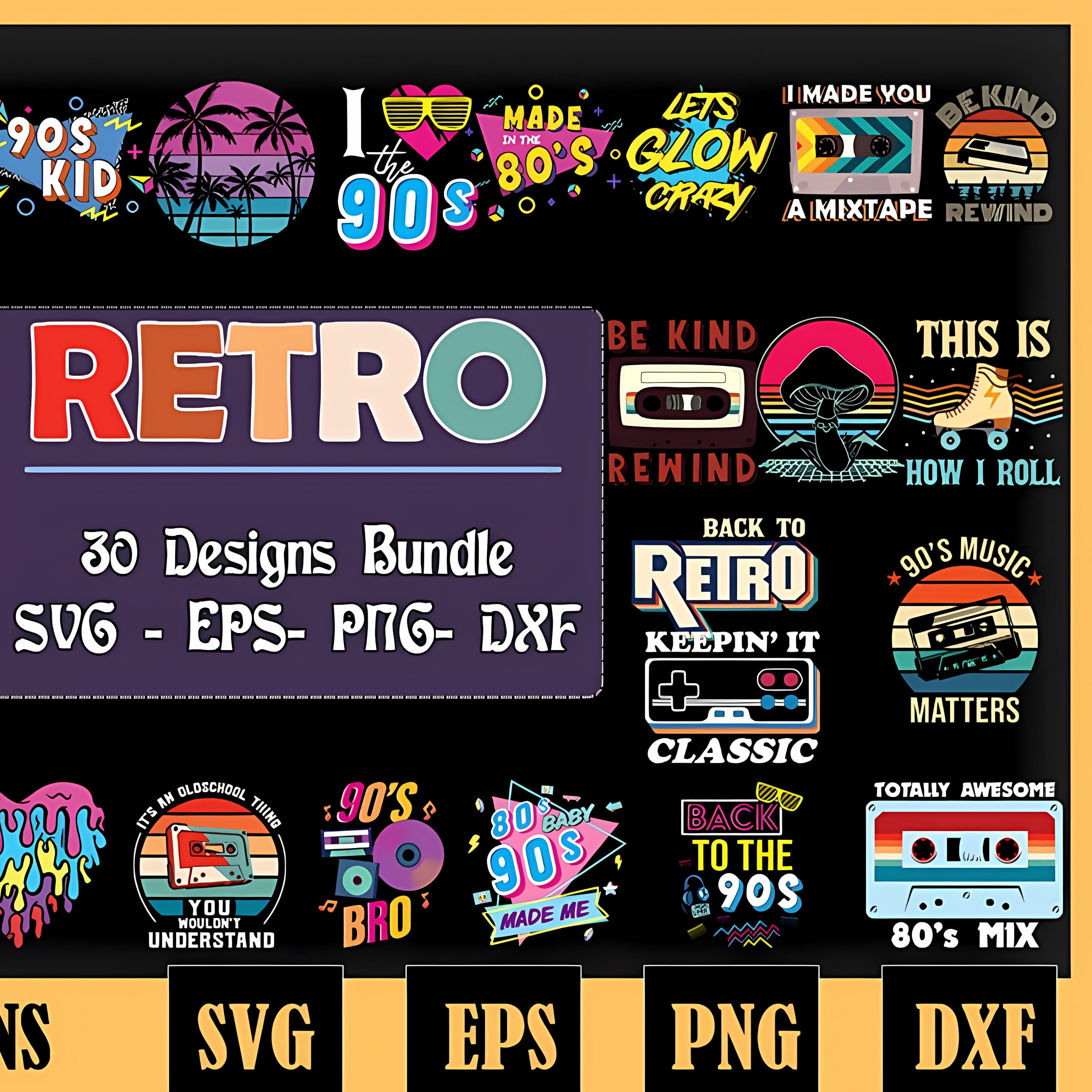 Retro 80s Digital Files, SVG PNG JPG, Clipart, Cut Files, Graphics ...