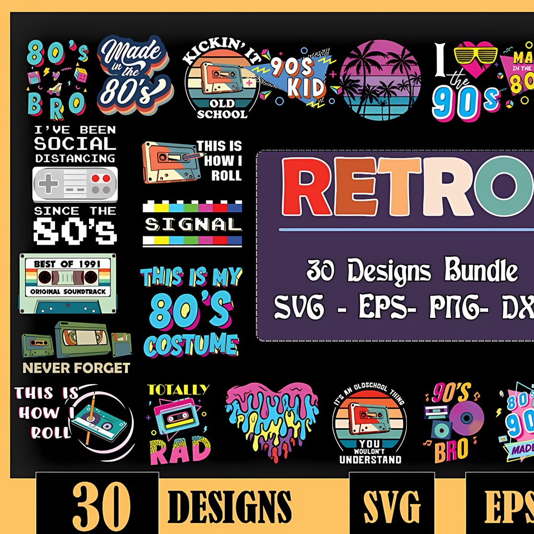 Retro 80s Digital Files, SVG PNG JPG, Clipart, Cut Files, Graphics ...