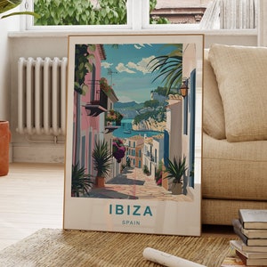 Cartel de viajes de Ibiza / Impresión de Ibiza / Islas Baleares / Impresión de viajes / Calles de Ibiza / Cartel de viajes de playa / Playa d'en Bossa / A5,A4,A3,A2