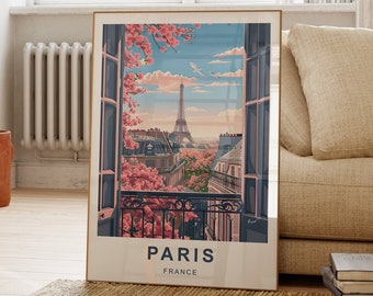 Paris Travel Poster | Paris Balcony | Eiffel Tower | Travel Print | Paris Print | Travel Poster | Paris Balcony View | A5,A4,A3,A2