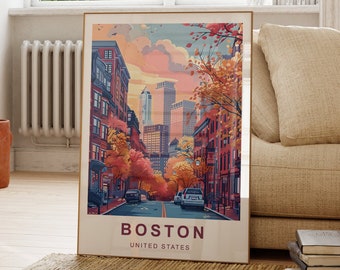 Boston Travel Poster | Boston Print | United States of America  | Travel Print | Massachusetts | City of Boston | A5,A4,A3,A2