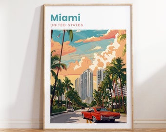 Miami Travel Print | Miami Travel Poster | Miami | United States | USA | Miami | Wall Art | Florida Travel Poster Miami Gift | South Florida