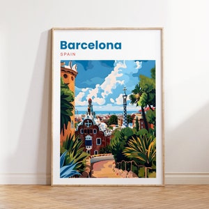 Barcelona reisafdruk | Barcelona-reisposter | Barcelona | Barcelona Park Güell Barcelona-afdruk | Barcelona kunst aan de muur Barcelona kunstwerk