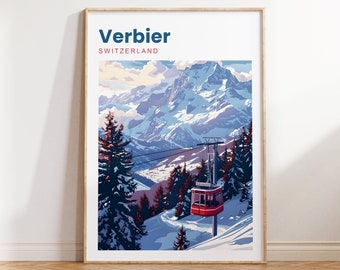 Verbier Travel Print | Verbier Travel Poster | Verbier | Verbier Switzerland | Ski Print | Verbier Print | Verbier Wall Art Swiss Ski Resort